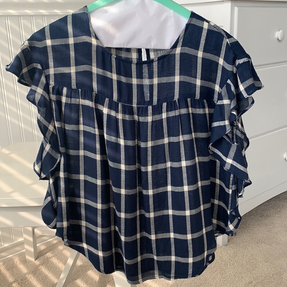 Boutique Plaid Ruffle Blouse (Size S)